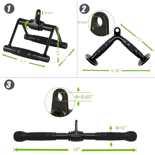 DYNASQUARE Cable Attachments for Home Gym, Made of Heavy Duty Solid Steel, LAT Pulldown Attachment, Weight Machine Accessories, Straight Pull Down Bar, Tricep Rope, Exercise & Double D Handle