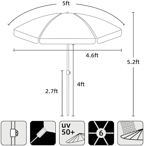 AMMSUN 5ft Seaside Umbrella for Sand Box Water Table - Kids Durable Umbrellas for children Picnic Beach Camping Garden Outdoor Play Shade Pink Dolphin