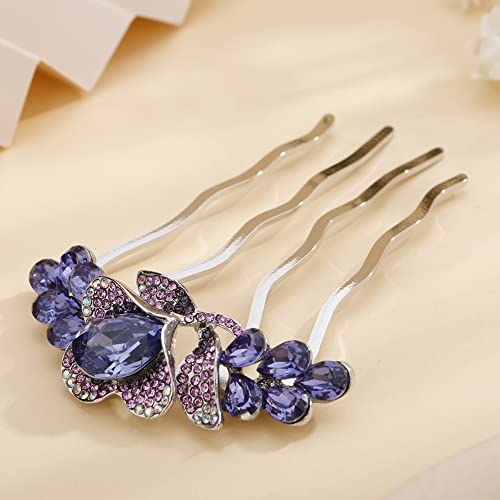 Aimimier Decorative Crystal Floral Hair Side Combs Sparkly Rhinestone Hair Pins Bridal Wedding Hair Accessories for Women and Girls(Purple)