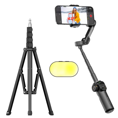 AOCHUAN 3-Axis Gimbal Stabilizer for Smartphone Smart X2 Black & T20 Complete Tripod & P03 RGB Magnetic Fill Light