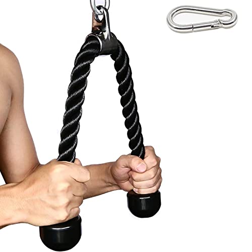 Tricep Rope 27 & 35 inches 2 Colors Fitness Attachment Cable Machine Pulldown Heavy Duty Coated Nylon Rope with Solid Rubber Ends (27'' Black&Red)