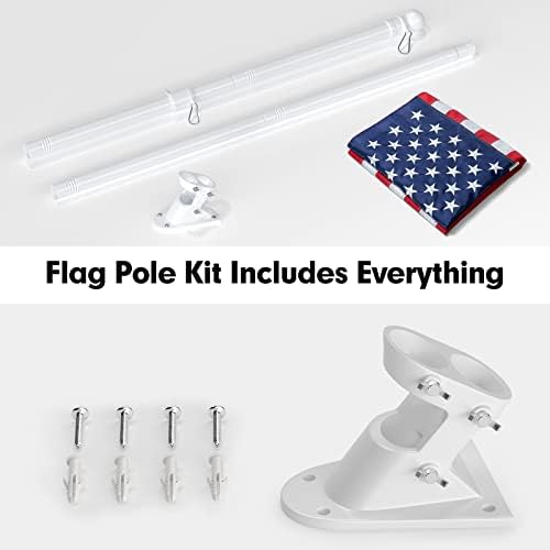 American Flag with Pole for House, 5FT Flag Pole Kit with us flag 3x5 heavy duty outdoor indestructible, Tangle Free Flag Pole with Bracket for Residential, Commercial, Outdoors Garden, White