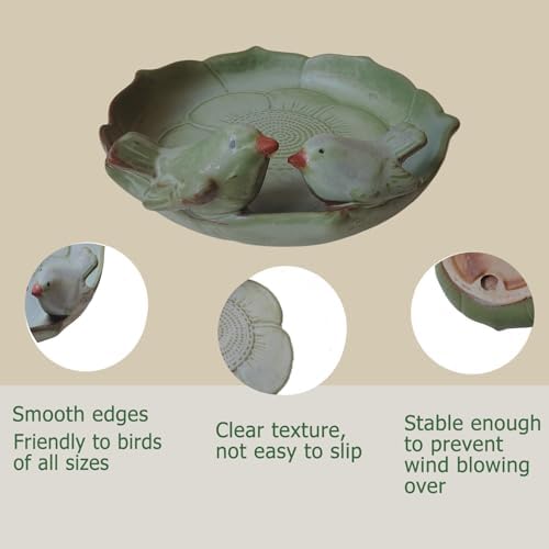 Ceramic Bird Bath for Outside on Ground, 9.45-Inch Birds Bath Bowl Only, Ground Bird Feeders and birdbath for Outdoors, Garden, Tabletop, Deck, Balcony and Lawn