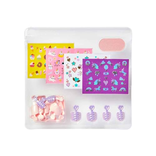 KISS imPRESS No Glue Mani Press On Nails, Mini Nail Artist Kit, 3-D Effect, Pink, Kids Size, Squoval Shape, Includes 26 Fake Nails, 4 Sticker Sheets, 1 Mini Nail File