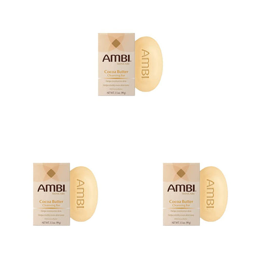 Ambi Skin Care Cleansing Bar Soap with Cocoa Butter To Restore Skin's Natual Moisturize Balance, Helps Visibly Even Skin Tone, Washes Away Surface Impurities, Chocolate, 3.5 Oz (Pack of 3)
