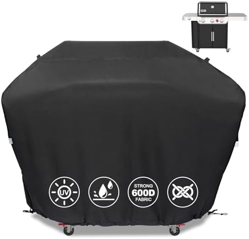 QuliMetal 63 Inch Grill Cover for Weber Genesis 300 Series and New 2022 Genesis 300 Grill, Heavy Duty Waterproof Fade Resistant Outdoor BBQ Grill Cover with Elastic Drawstrings, Compared to Weber 7757