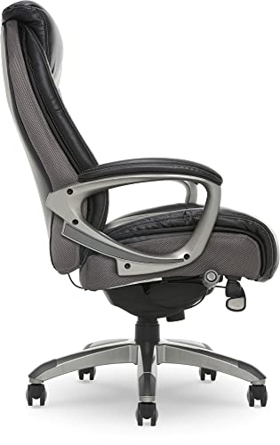 Serta Lautner Executive Home Office Desk Chair, Ergonomic High-Back with Adjustable Lumbar & Body Pillows, SmartLayers and ComfortCoils Technology, Mesh and Bonded Leather, Black/ Gray