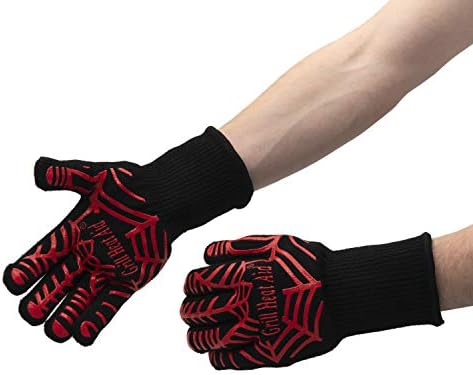 GRILL HEAT AID BBQ Grill Gloves Heat Proof for Grilling – Fireproof 1472°F Heat-Resistant Grill Mitts for Outdoor Barbecue and Smoker, Campfire, Fire Pit, Oven Glove with Fingers for Baking Pizza