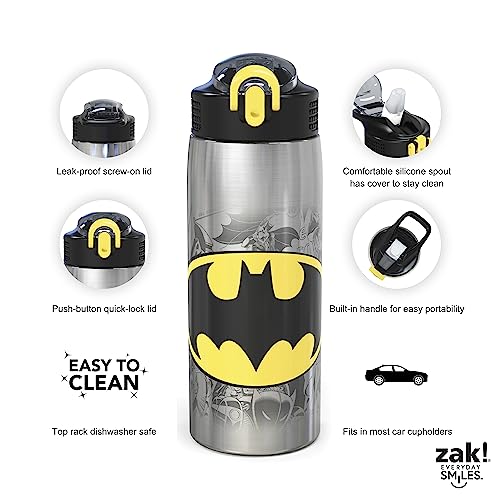 Zak Designs 18/8 Stainless Steel Kids Water Bottle with Flip-up Straw Locking Spout Cover, Durable Cup for Sports or Travel (15.5oz, Paw Patrol Skye),PWPT-S732