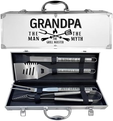 Grandpa Gifts, Gifts for Grandpa Fathers Day from Grandkids - Heavy Duty Grilling Accessories Kit for Backyard BBQ, Thick Stainless Steel Grill Utensils with Non-Slip Handle Tool Birthday