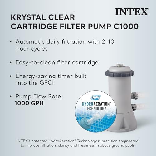 Intex 26725EH Prism Frame Premium Above Ground Swimming Pool Set: 15ft x 48in – Includes 1000 GPH Cartridge Filter Pump – Removable Ladder – Pool Cover – Ground Cloth