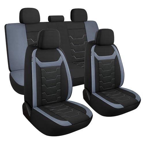 AOKAOK 3D Air-Mesh Car Seat Covers Full Set, Breathable and Split Bench Compatible Seat Covers for Cars, Universal Car Interior Covers for Most Cars Sedan Truck SUV(Black/Gray)