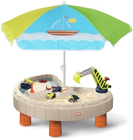 AMMSUN 5ft Seaside Umbrella for Sand and Water Table - Kids Durable Umbrellas for Children Beach Camping Garden Outdoor Play Shade (5ft Green Yellow Boat)