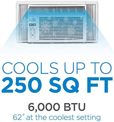 BLACK+DECKER Window Air Conditioner 6000 BTU, AC Window Unit Cools Up to 250 Square Feet, Window AC Unit with Remote Control, 3 Cooling Speeds and Fan Only Function, BD06WT6, White