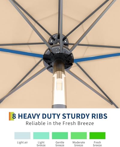 10 Ft Patio Umbrella with Solar Lights, 8 Ribs Outdoor Market Table Umbrella with 40 LED Lights & Tilt Crank for Pool, Deck, Backyard, Tan