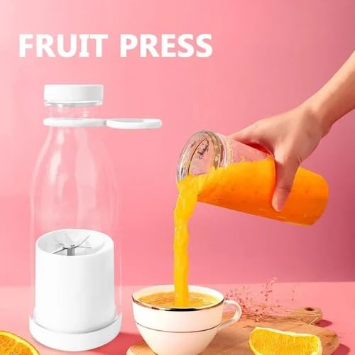 Portable Electric Juicer Bottle | Mini Blender for Fresh Juice, Smoothies | Personal Blender with 6 Blades | Wireless Rechargeable Travel Blender Milkshakes Juicer for Home Sports Outdoors (White)