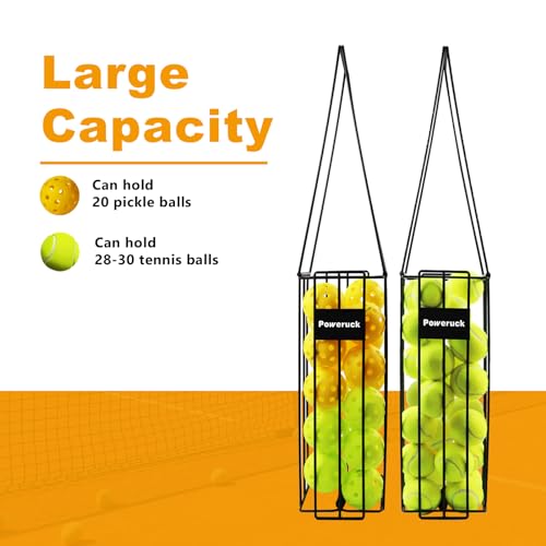 Poweruck Pickleball Tennis Ball Hopper Set, Pickleball Tennis Ball Basket Holder with 20 Outdoor Pickleball Balls,Perfect Court Equipment for Beginner