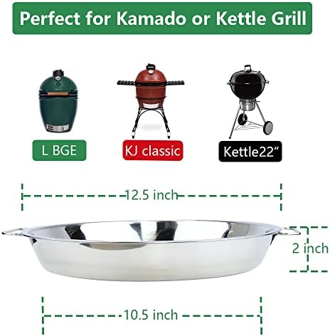 Drip Pan for Big Green Egg Large-Big Green Egg Accessories Replacement Parts Stainless Steel Roasting Pan, Also Fit Weber Kettle Charcoal Grills Kamado, 12.5 inch