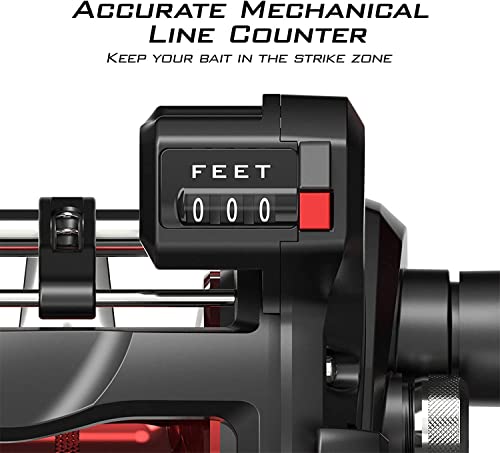 KastKing ReKon Line Counter Trolling Fishing Reel, Round Baitcasting Reels, Left Handed, Size 10