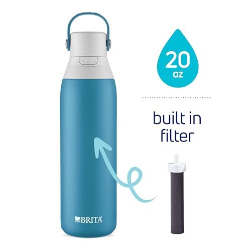 Brita Stainless Steel Premium Filtering Water Bottle, BPA-Free, Reusable, Insulated, Replaces 300 Plastic Water Bottles, Filter Lasts 2 Months or 40 Gallons, Includes 1 Filter, Carbon - 20 oz.