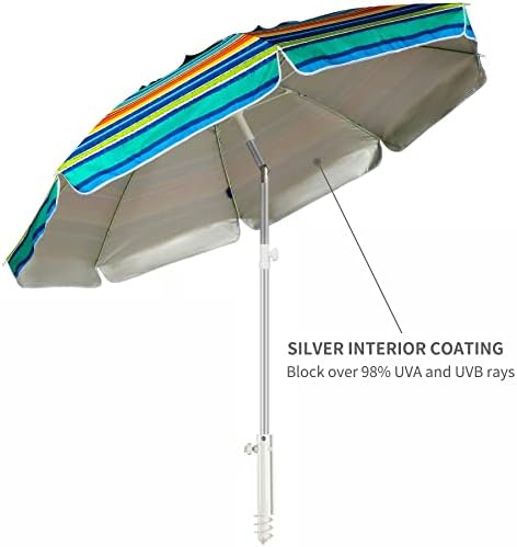 AMMSUN Beach Umbrellas for Sand Heavy Duty Wind Portable, 6.5ft Outdoor Umbrella with Sand Anchor and UV Protection, Parasols Includes Carry Bag for Beach, Patio, and Garden, Yellow Stripes