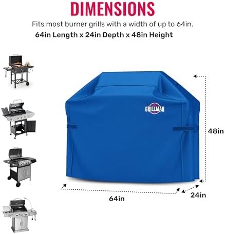 Grill Cover by Grillman, Blue, 64 Inch, BBQ Outdoor Grill Covers, Charcoal & Gas Grills, Waterproof, Rip-Proof, Weather-Resistant, Anti-UV, Barbecue Cover for Weber, Genesis, Charbroil, Nexgrill, etc