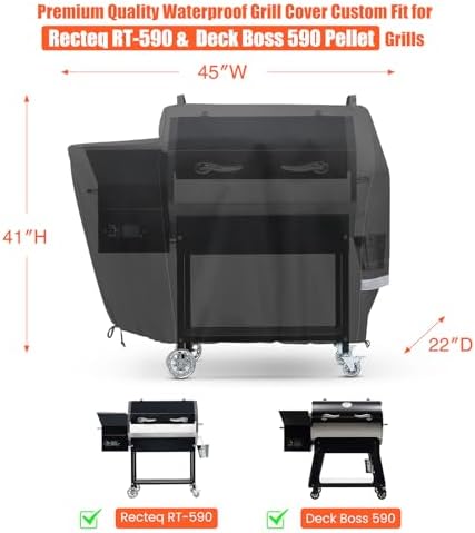 QuliMetal Grill Cover for Rec Tec RT-590, Recteq Deck Boss 590 Wood Pellet Grill - Heavy Duty Waterproof Fade Resistant Outdoor Smoker Cover with Elastic Drawstring for Recteq RT-590 Grill Accessories