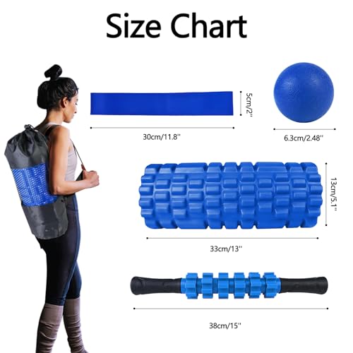 Krightlink 5 in 1 Foam Roller Set for Deep Tissue Muscle Massage, High Density Trigger Point Fitness Patented Exercise Foam Roller, Massage Roller, Massage Ball, Resistance Band, for Whole Body