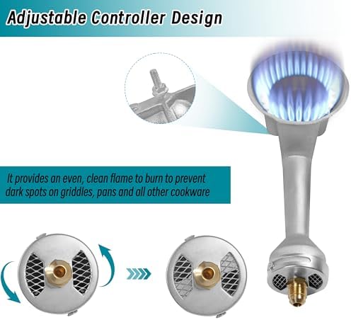 High Pressure Cast-Iron Round Burner Head, 30PSI Adjustable High Pressure Propane Regulator with 5FT Stainless Braided Hose and Brass Fitting for Propane Burner Head fit for Cooking Outdoor