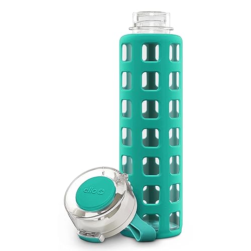 Ello Syndicate Glass Water Bottle with One-Touch Flip Lid , Mint, 20-ounce