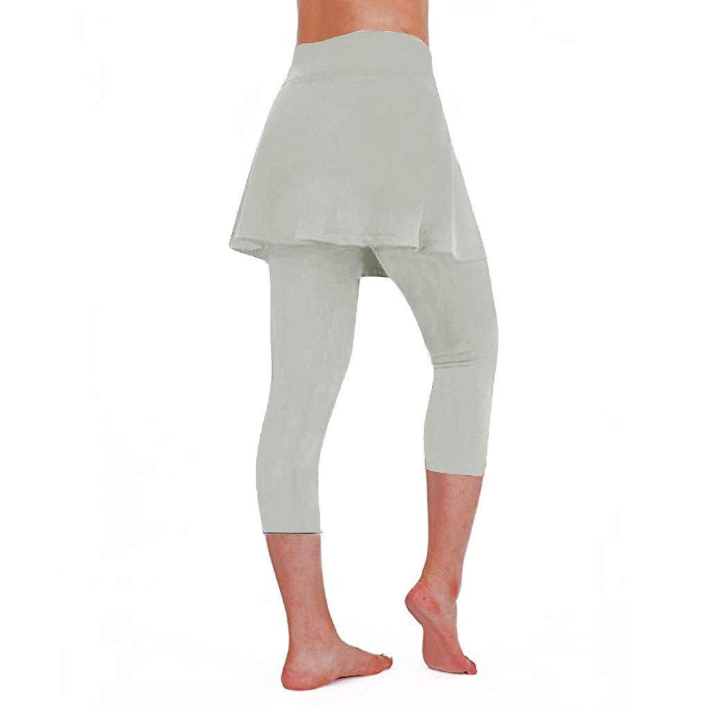 Aniywn Women's Leggings Skirt, Skirted Leggings, Active Skirt with Pockets, Tennis Pants Sports Fitness Culottes (Small, Beige)