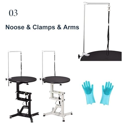 HCZKIUJ Lift Cat Pet Grooming Table for Cat and Small Dogs, Adjustable Height Heavy Duty Portable Trimming Drying Table with Arms/Noose (Round Table Black)