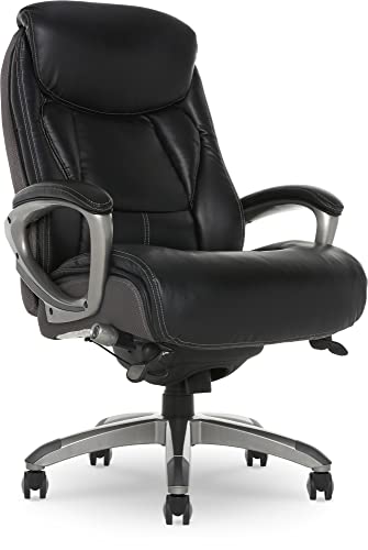 Serta Lautner Executive Home Office Desk Chair, Ergonomic High-Back with Adjustable Lumbar & Body Pillows, SmartLayers and ComfortCoils Technology, Mesh and Bonded Leather, Black/ Gray