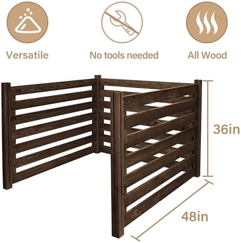 Air Conditioner Fence Wood Composter Bin 3 Panels 48 "L x 48 "W x 36 "H Privacy Screens Fence Panels for Outside，Outdoor Trash Can Pool Equipment Enclosure Panels，Brown