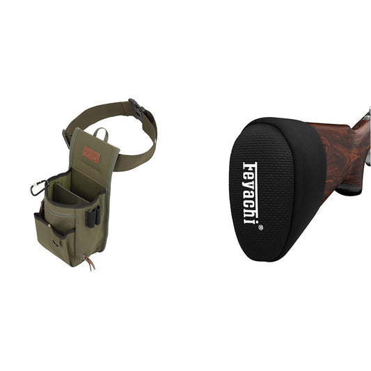 Allen Company Triumph Rip-Stop Double Compartment Shell Bag & 52 inch Waist Belt, Holds 50 Empty Hulls, Olive Green & Feyachi Slip On Recoil Pad, Gel Filled