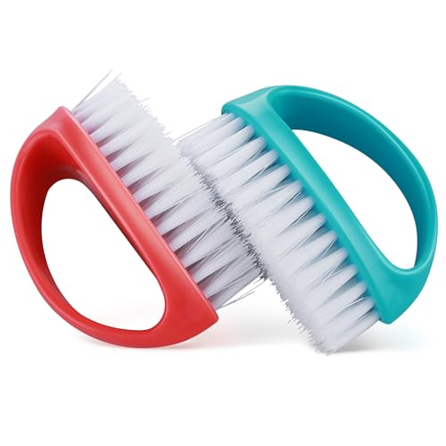 Amaxiu Hand Nail Brushes, 2pcs Grip Clean Heavy Duty Nail Brushes for Cleaning Fingernails Nylon Firm Stiff Bristles Deep Clean Scrubber for Mechanics Gardeners Hand Under Nails Toes(Red, Blue)
