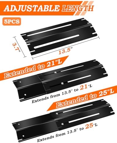Universal Heat Plates Shield 13.5" up to 25" Adjustable Heat Tent for Backyard Uniflame Nexgrill Dyna Glo Chargriller King Griller Charbroil Gas Grill Replacement Parts 5 Pcs Flavorizer Bar