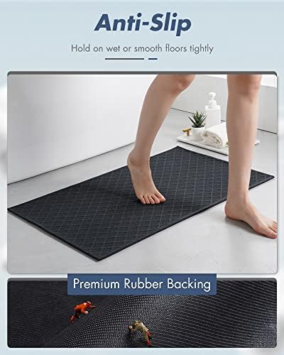 AMOAMI Ultra Thin Bathroom Rugs, Rubber Backed Bath Mats for Bathroom Non Slip, Absorbent Bathroom Mat for Floor, Shower, Sink (17"x28", Black)