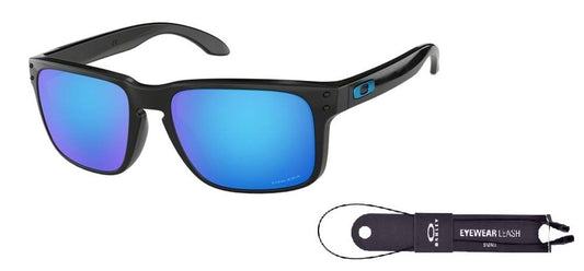 Oakley Holbrook OO9102 9102F5 57M Polished Black/Prizm Sapphire Square Sunglasses For Men + BUNDLE Accessory Leash Kit+ BUNDLE with Designer iWear Eyewear Kit