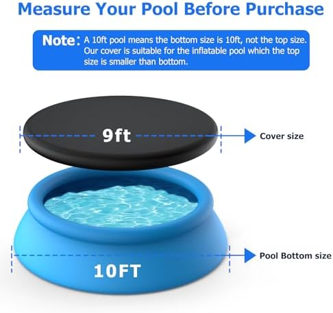 10 ft Round Pool Cover, Compatible with Intex/Bestway Outdoor Round Inflatable Above Ground Swimming Pool, Elastic Bands for Easy Installation, No Drain Holes, Prevent Leaves, Debris and Dust