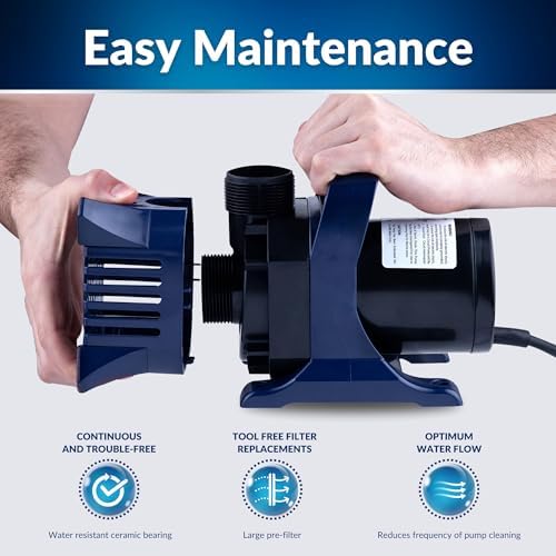 Alpine Corporation 2100 GPH Submersible Water Pump with 33 FT Cord and Adapters for Ponds, Fountains, Waterfalls, and Water Circulation, 192 Watts 20 FT Lift Quiet Operation Vertical/Horizontal
