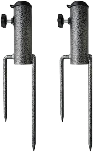AMMSUN Patio Umbrella Steel Anchor Beach Umbrella Heavy Duty Metal Ground Grass Auger Holder Stands Base with Two Forks Ideal for Use in Soil For Flag, Fishing Rod, Outdoor, Park, Lawn