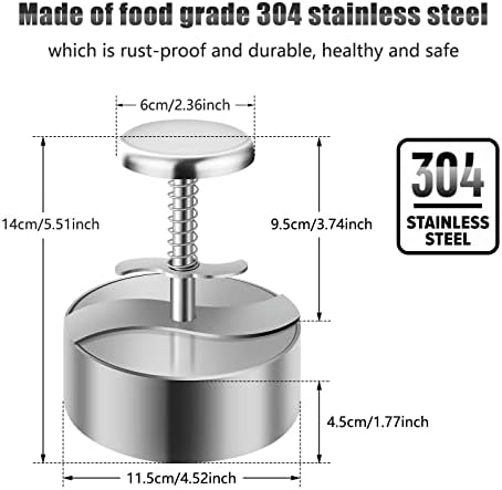 Burger Press, Adjustable Hamburger Meat Press, 304 Stainless Steel Non Stick Patty Press, BPA Free, Suitable for Beef, Burgers and Cooking, Ideal for BBQ and Homemade Hamburge