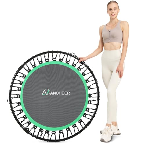ANCHEER 40" Foldable Mini Trampoline - Max Load 350lbs - 450lbs Indoor Trampoline - with 4 Level Adjustable Foam Handle and Resistance Bands - Adult Exercise Trampoline for Home, Gym and Garden(Blue)