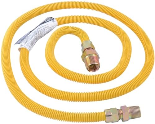 Eastman 72 Inch x 1/2 Inch OD Gas Line Connector with 3/4 Inch x 1/2 Inch MIP Fitting Ends for Natural Gas and Liquid Propane, Stainless Steel, Yellow, 20YE545072B