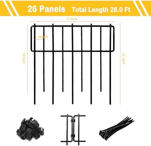 Animal Barrier Fence, 12In(H) x 28.00Ft(L) Upgrade 1.26 in gap Decorative Fences No Dig Fence for Rabbit and Dog, Rustproof Metal Wire Garden Fence Border for Garden Patio Landscaping,26 PCS