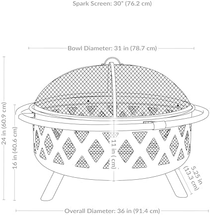 Sunnydaze Crossweave Outdoor Fire Pit - Wood-Burning Fire Pit for Outside with Spark Screen, Poker and Round Cover - 36-Inch - Bronze