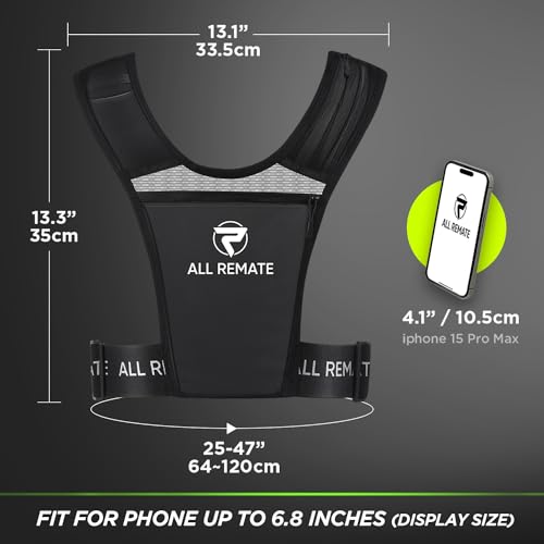 ALL REMATE Unisex Reflective Running Vest 2 Head Bands set with 5 Pockets for Phones, Water bottles, Ear Bud Case, Keys, etc. Ventilative Adjustable Jogging Gear