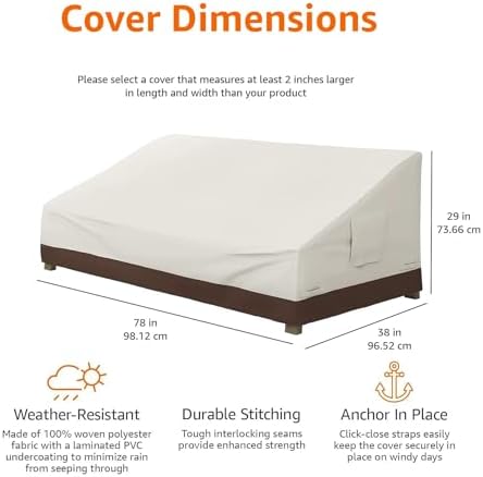 Amazon Basics 3 Seater Outdoor Couch and Patio Furniture Covers, Waterproof, Anti-UV, Durable, Beige/Tan