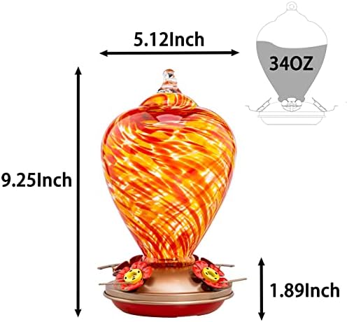 Muse Garden Hummingbird Feeders for Outdoors Hanging, Blown Glass Hummingbird Feeder, Hummingbird Gifts for Mom, Garden Backyard Decor for Outside, Unique Gifts Idea for Women, 34OZ, Daylight